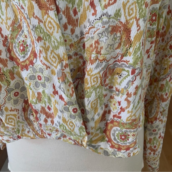 Christian Siriano Longsleeve V-Neck faux wrap top w/Ikat, paisley + floral print - Picture 4 of 10